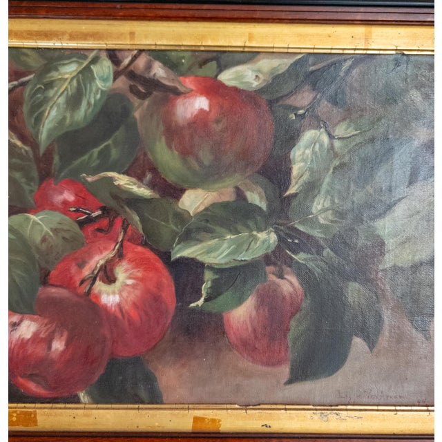 Red 19th Century American Oil Painting Study of Apples on a Branch in Walnut Frame For Sale - Image 8 of 14