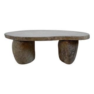 Stone Boulder Organic Modern Outdoor Bench / Coffee Table For Sale