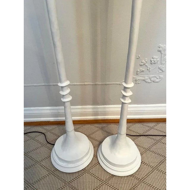 Alberto & Diego Giacometti White Gesso Over Bronze Floor Lamps in the Style Giacometti With Shades - a Pair For Sale - Image 4 of 8