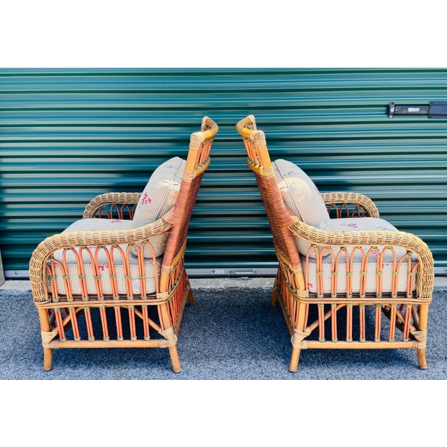 Wood Vintage 1980s Braxton Culler Style Rattan Lounge Chairs, a Pair For Sale - Image 7 of 12