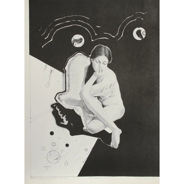 Contemporary Woman Dreaming of two Circles, Robert Eagerton Lithograph For Sale - Image 3 of 3