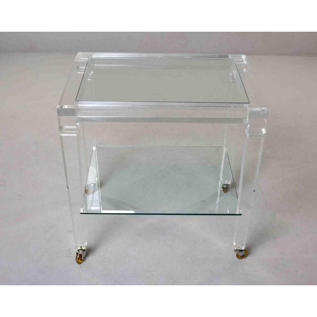 1970s Large Italian Lucite Two-Tier Table on Casters For Sale - Image 5 of 13