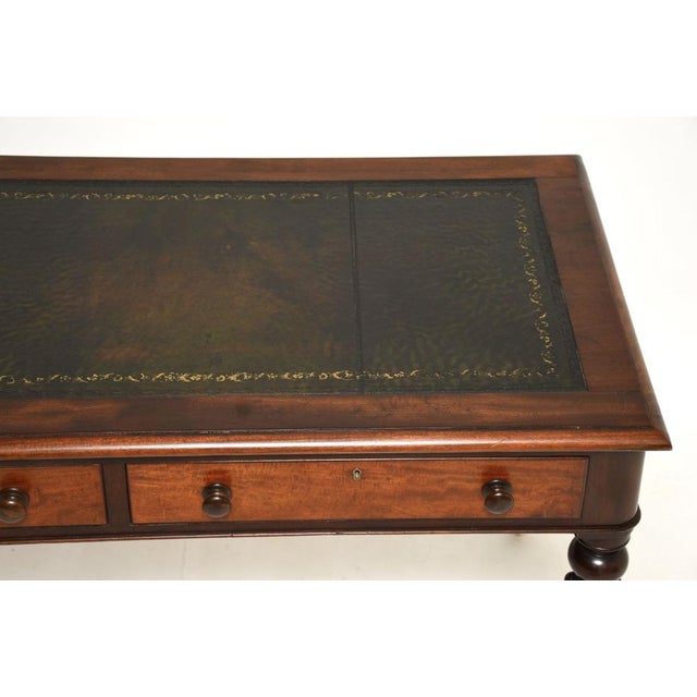 Brown Antique Victorian Leather Top Writing Table, 1840s For Sale - Image 8 of 11