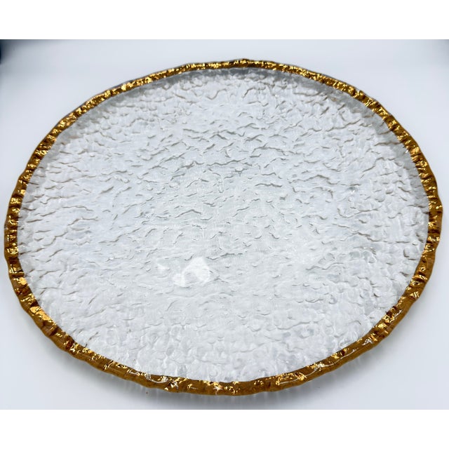 1980s Mid-Century Modern Crystal Ivv Glacier Ice Serving Platter Cake Plate Italy 10k Gold Trim 14.5" For Sale - Image 4 of 8