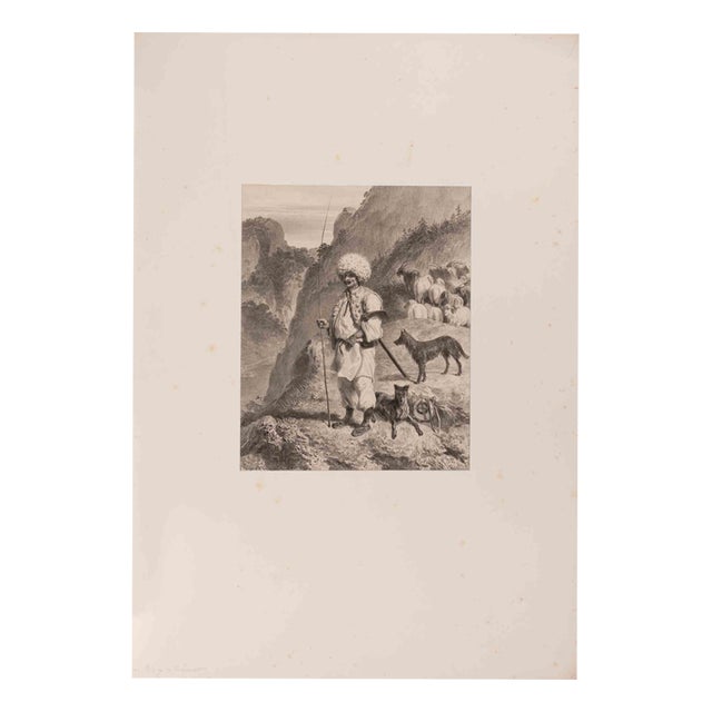 Auguste Raffet, Shepherds and Caucasian Cattle Dogs, 1800s, Lithograph For Sale