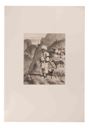 Auguste Raffet, Shepherds and Caucasian Cattle Dogs, 1800s, Lithograph