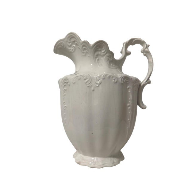 Victorian Antique White Ironstone Rococo Ewer, c.p. Marquette Co., Circa 1880-1910 For Sale - Image 3 of 7