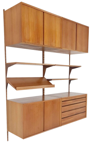 Mid-Century Danish Teak Wall Unit with Records Cabinet and Magazine Rack by Poul Cadovius for Cado, 1960s