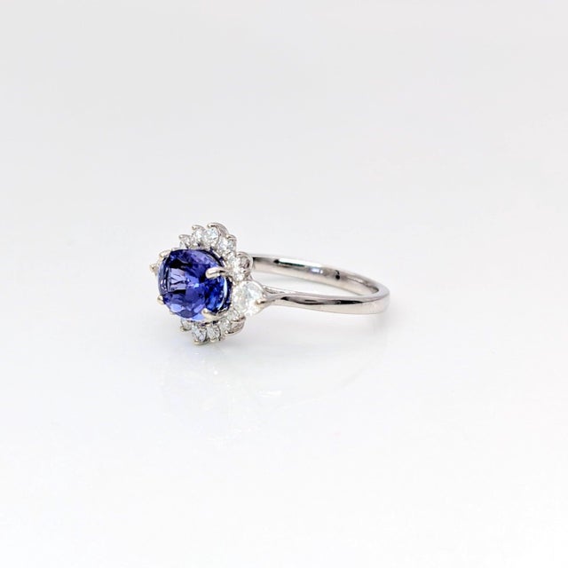 Tanzanite Diamond Halo Ring With Cathedral Shank: Solid 14k Gold, Oval 8.5x6.5mm, Size 6.75 For Sale - Image 4 of 5