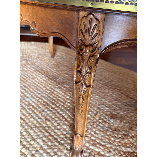 Vintage Mid-Century Italian Rococo Revival Marquetry Coffee Table With Pierced Brass Gallery For Sale - Image 6 of 7