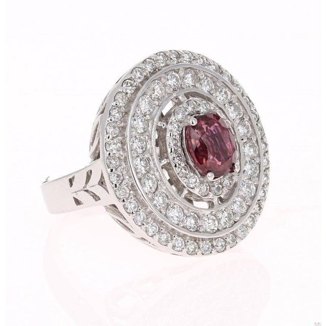 A real statement piece - Ruby and Diamond Cocktail Ring in 14K White Gold This ring has a gorgeous Burmese Oval Cut Ruby...