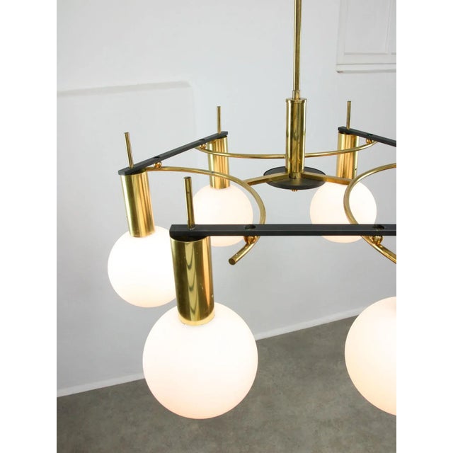 Mid-Century Modern Brass and Opaline Chandelier, Italy For Sale - Image 9 of 18