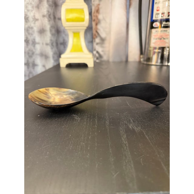 Brown Hand Carved Decorative Horn Spoon With Turned Handle For Sale - Image 8 of 9