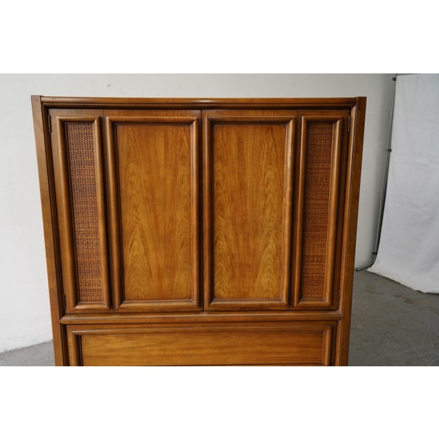 1960s 1960s Thomasville Mid-Century Modern Walnut & Cane Gentleman’s Chest / Highboy Dresser For Sale - Image 5 of 12