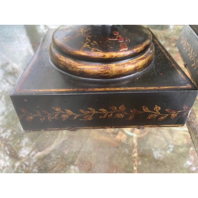 Hollywood Regency Chinoiserie Tall Candlestick Holders - Pair - 19.25” H For Sale In Savannah - Image 6 of 9