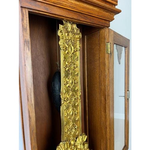 Wood Vintage Grandfather Clock in Oak For Sale - Image 7 of 15