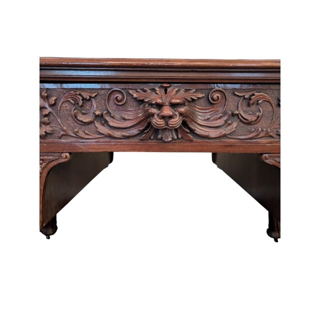 Wood Antique Rj Horner-Style Mahogany Partners Desk With Winged Griffins For Sale - Image 7 of 12