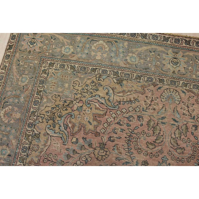 Textile Tabriz Rug 6’8” X 9’11” Pink Wool Vintage Distressed Hand-Knotted Carpet For Sale - Image 7 of 15