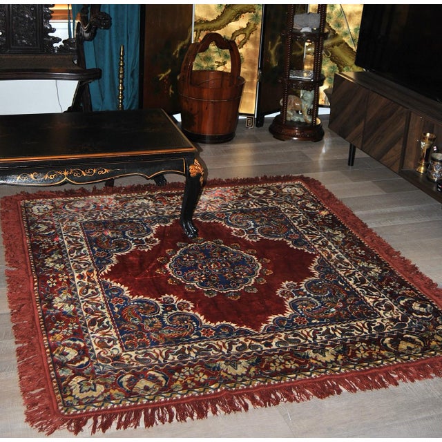 Vintage Oriental Silk Tapestry or Table Cover Central Medallion Style Sarouk For Sale In Salt Lake City - Image 6 of 12