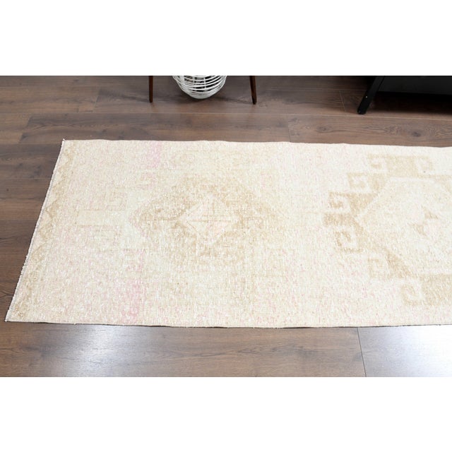 Beige 1970s Vintage Turkish Handmade Wool Cotton Beige Runner Rug For Sale - Image 8 of 11