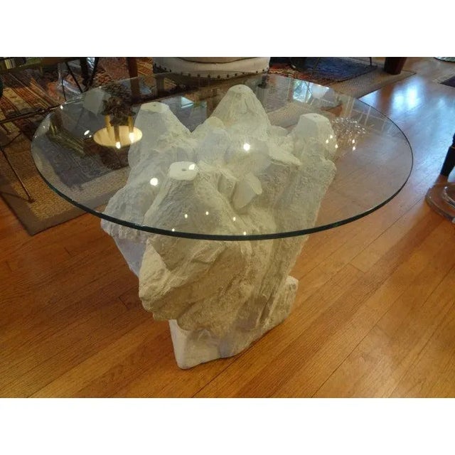 Stunning pair of vintage Serge Roche, Dorothy Draper, Sirmos or John Dickinson inspired faux rock plaster tables. This...