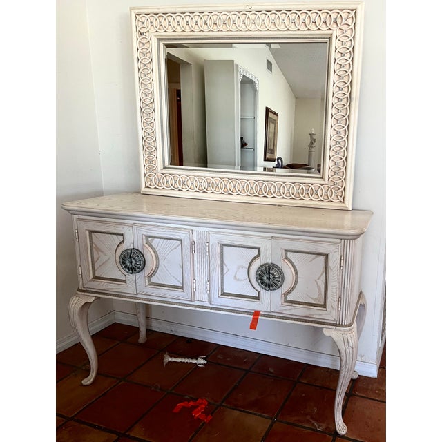 Queen Anne 1990s Vintage White Wood Console With Queen Anne Legs For Sale - Image 3 of 3