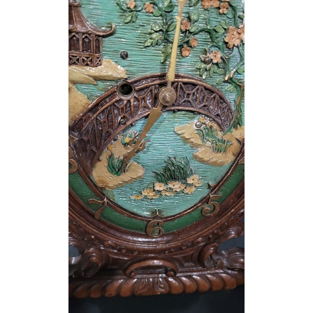 Art Deco Lux Clock Mfg. Co. - Blossom Time Clock Mantle/Shelf - Syrocowood - Polychrome Art Deco DTD Sept. 10, 1930 Untested For Sale - Image 3 of 12