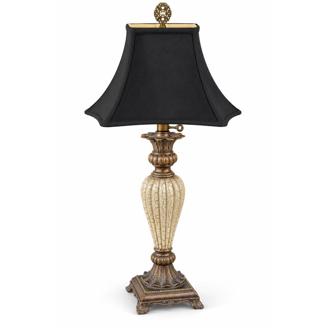 Late 20th Century Cream Neoclassical Urn Table Lamps With Black Square Bell Shades - Pair For Sale - Image 9 of 10