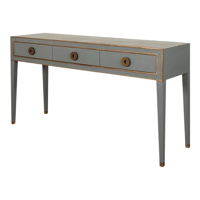 Mid Century Leather Wrapped Console For Sale