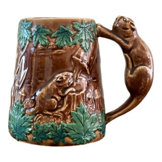 Vintage Shafford Ceramic Beaver Mug Hand Painted Relief Art Pottery Stein For Sale