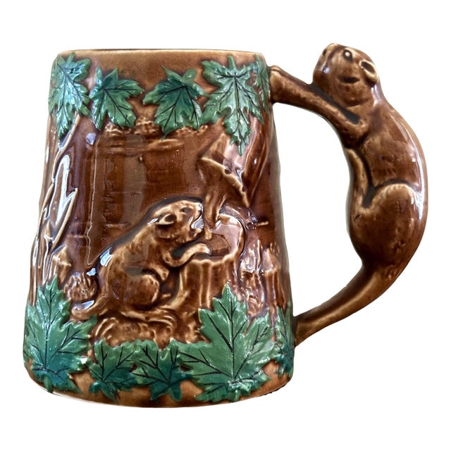 Vintage Shafford Ceramic Beaver Mug Hand Painted Relief Art Pottery Stein For Sale