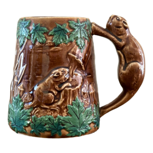 Vintage Shafford Ceramic Beaver Mug Hand Painted Relief Art Pottery Stein