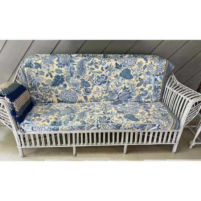 Shabby Chic Vintage Wicker Three Seat Couch Sofa 1940s For Sale - Image 3 of 14
