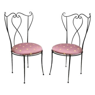 Mid 20th Century Salterini Style Mid Century Modern Scrolling Wrought Iron Side Chairs - A Pair For Sale