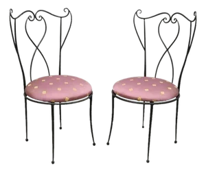 Mid 20th Century Salterini Style Mid Century Modern Scrolling Wrought Iron Side Chairs - A Pair