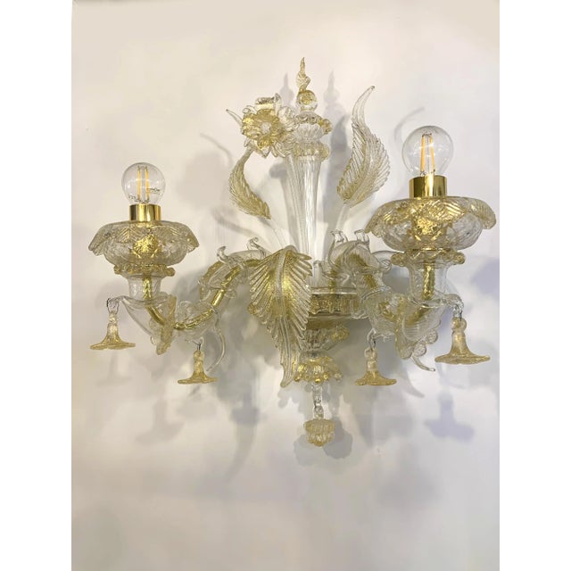 Contemporary Floral Transparent-Gold "Ca' Rezzonico" Murano Glass Wall Sconce For Sale - Image 10 of 10