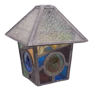 1900s Antique Victorian English Stained Glass Decorative Lantern Hood
