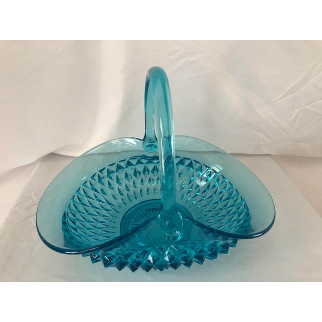 Glass Vintage Blue Diamond Point Large Basket Indiana Glass For Sale - Image 7 of 10