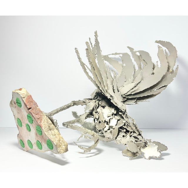 1960s Mid-Century Vintage Large Rooster Chicken Silver Metal Art Sculpture For Sale - Image 10 of 12