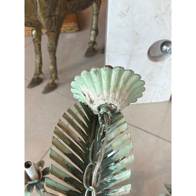 Green Vintage Tole Metal Palm Beach Tree Leaf Leaves 8 Light Chandelier For Sale - Image 8 of 17