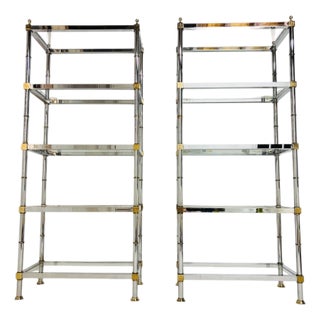 Pair of Neoclassical Chrome, Brass and Glass Étagère Bookshelves For Sale