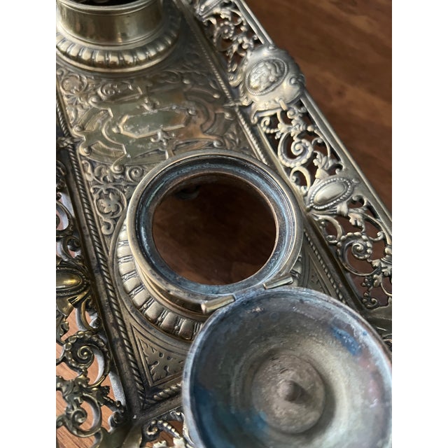 Antique Brass Double Inkwell Stand For Sale - Image 16 of 18