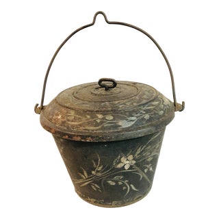 Antique Cast Iron Cook Pot, Cauldron, Bucket, Old Paint For Sale