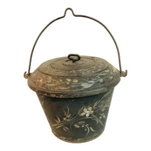 Antique Cast Iron Cook Pot, Cauldron, Bucket, Old Paint