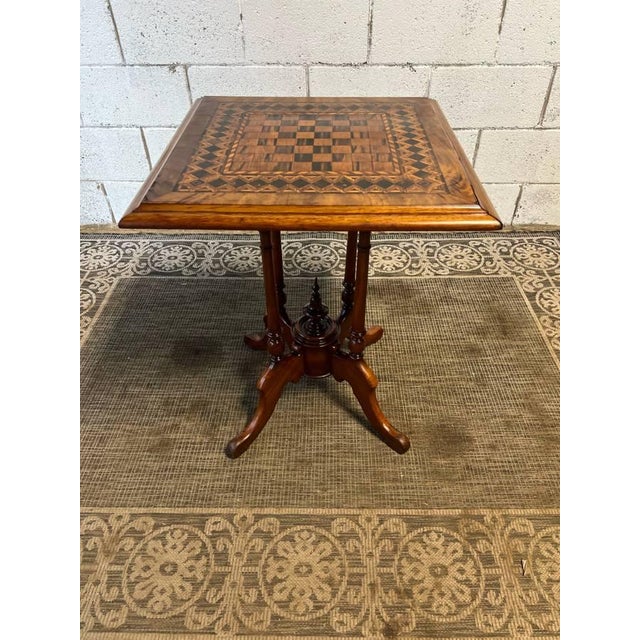 Early 20th Century Antique Victorian Style Checkerboard/ Chess Board Inlaid Game Table For Sale - Image 5 of 11