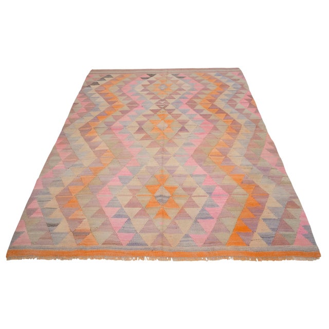 1960s 1960s Turkish Rug Kilim Handmade Pastel Colors Rug - 5′3″ × 7′5″ For Sale - Image 5 of 11