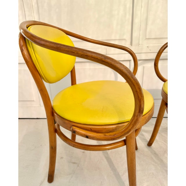 Pair of 1970s Thonet Bentwood Armchairs With Yellow Vinyl Seats For Sale - Image 11 of 18