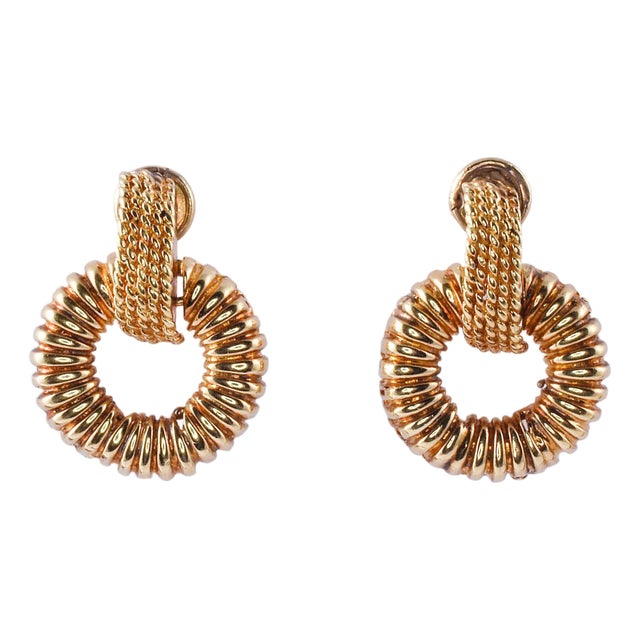 1960s Door Knocker Style 18k Gold Earrings - 2 Pieces For Sale