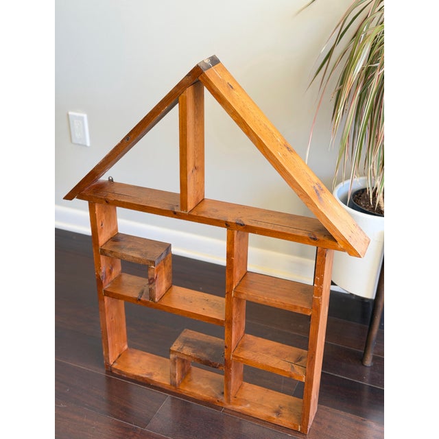 Antique Handmade Solid Wood House Shelf – Rustic Trinket Display Curio Wall Shelf For Sale - Image 4 of 12