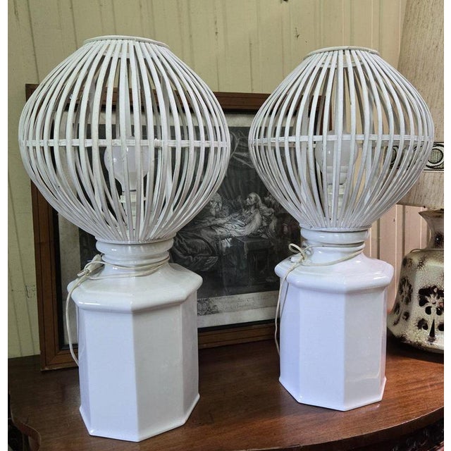 Large Modern Lamps in Ceramic and Painted Wood, Set of 2 For Sale - Image 5 of 10